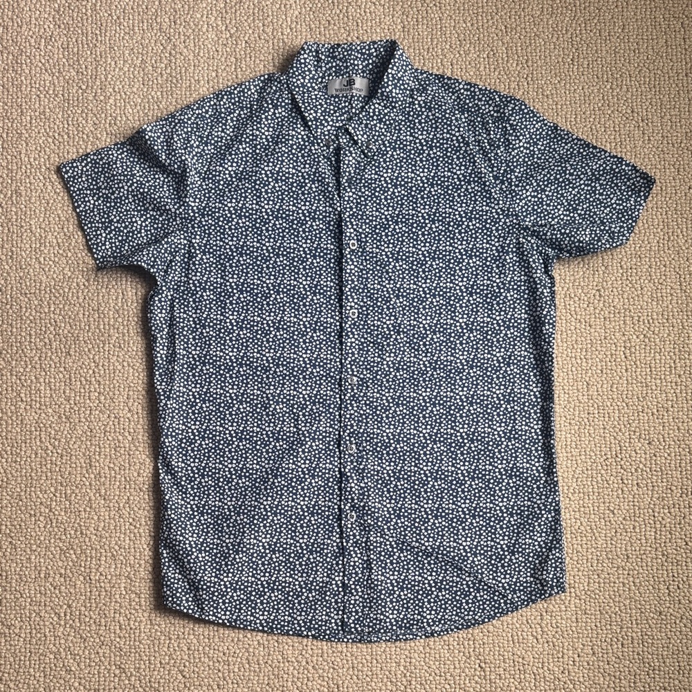Stylish Navy Patterned Short Sleeve Shirt